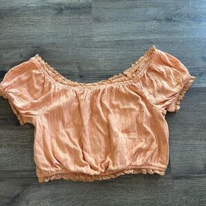 American Eagle Outfitters Orange Pink Puff Sleeve Crop Blouse